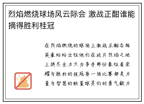 烈焰燃烧球场风云际会 激战正酣谁能摘得胜利桂冠